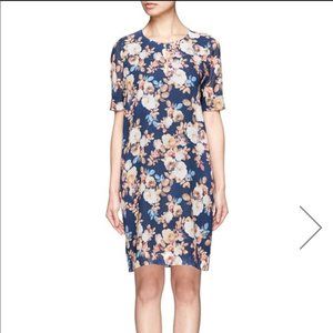 Blue Silk Floral Antique Shift Dress J Crew NWOT
